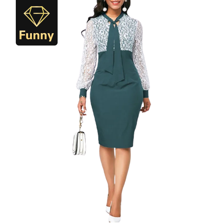 2021 High quality Women Summer Autumn Lace Casual Office Bodycon Dress Elegant Sexy Long Sleeve Party Dress Plus Size