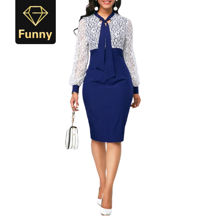 2021 High quality Women Summer Autumn Lace Casual Office Bodycon Dress Elegant Sexy Long Sleeve Party Dress Plus Size