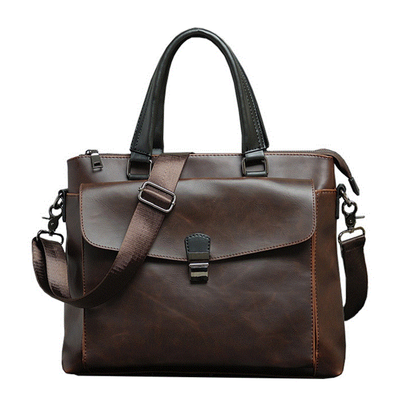 Vintage Men Briefcase PU Leather Handbag male Shoulder Bag Business office Laptop bags Casual Tote