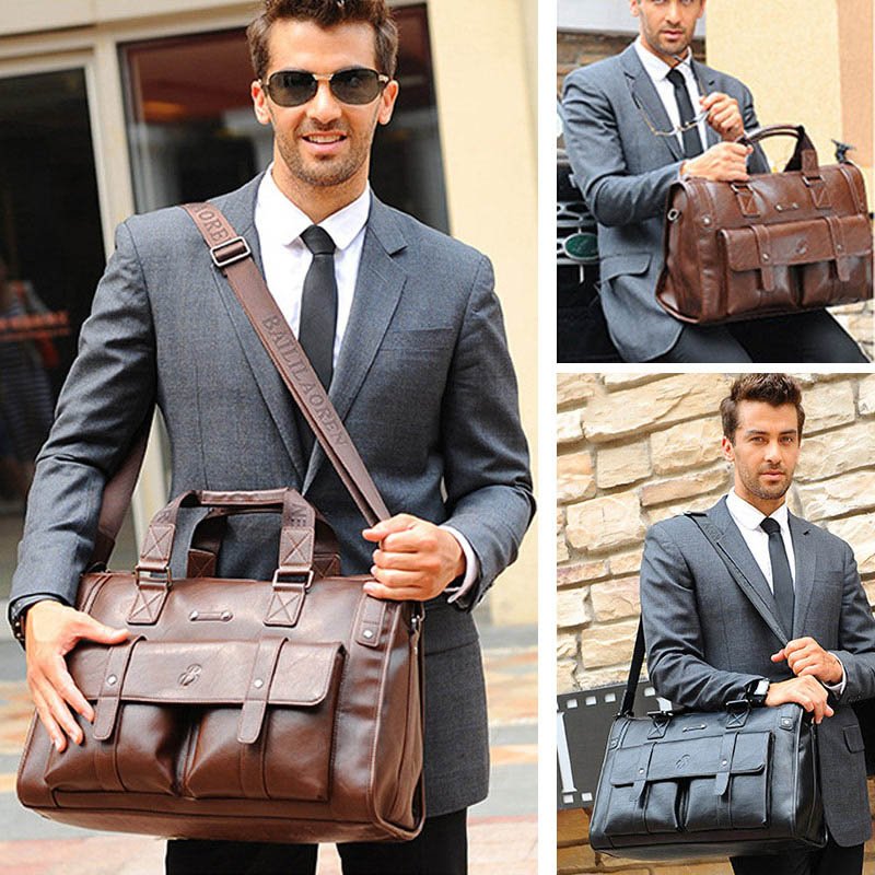 2021 High quality Men Leather Briefcase Business Vintage Shoulder Bag Large Laptop Travel Bags