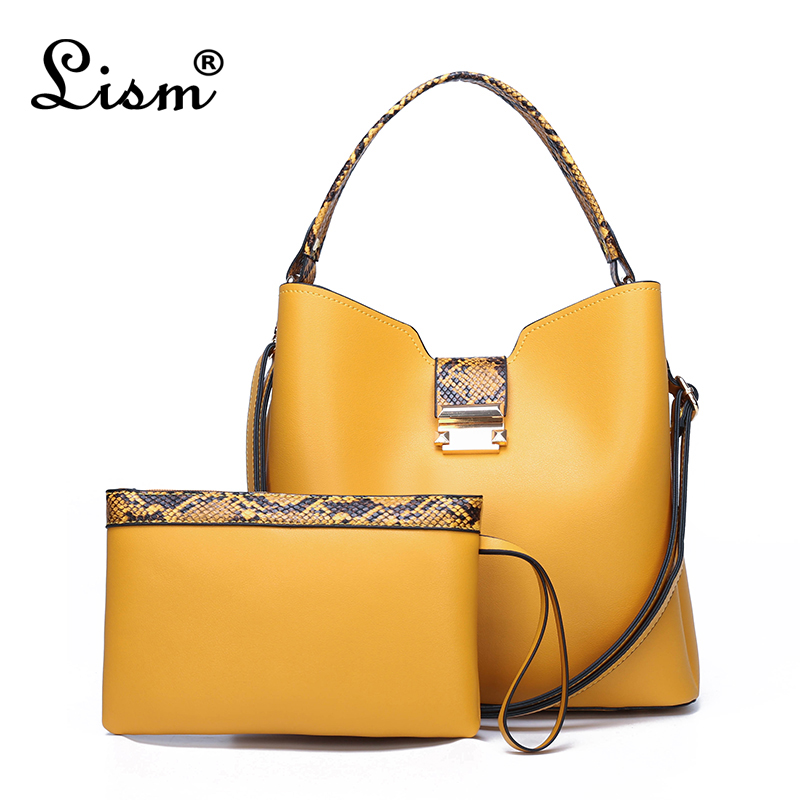2021 High quality Women's bag high-quality luxury stitching 2-piece set large-capacity bucket simple handbag 4 color