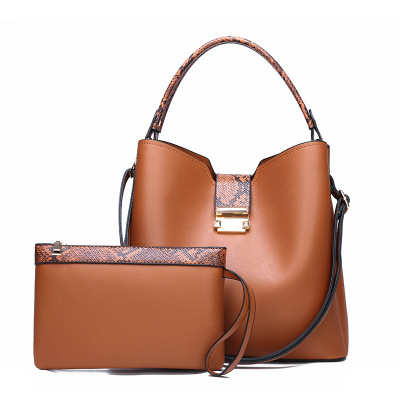 2021 High quality Women's bag high-quality luxury stitching 2-piece set large-capacity bucket simple handbag 4 color