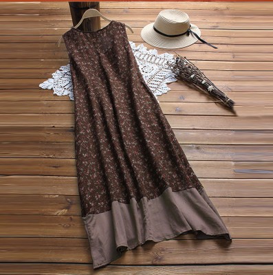 2021 High quality ew Women Vintage Baggy Pleat Linen Party Maxi Dress Plus Size Swing Long Kaftan