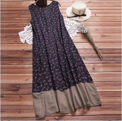 2021 High quality ew Women Vintage Baggy Pleat Linen Party Maxi Dress Plus Size Swing Long Kaftan