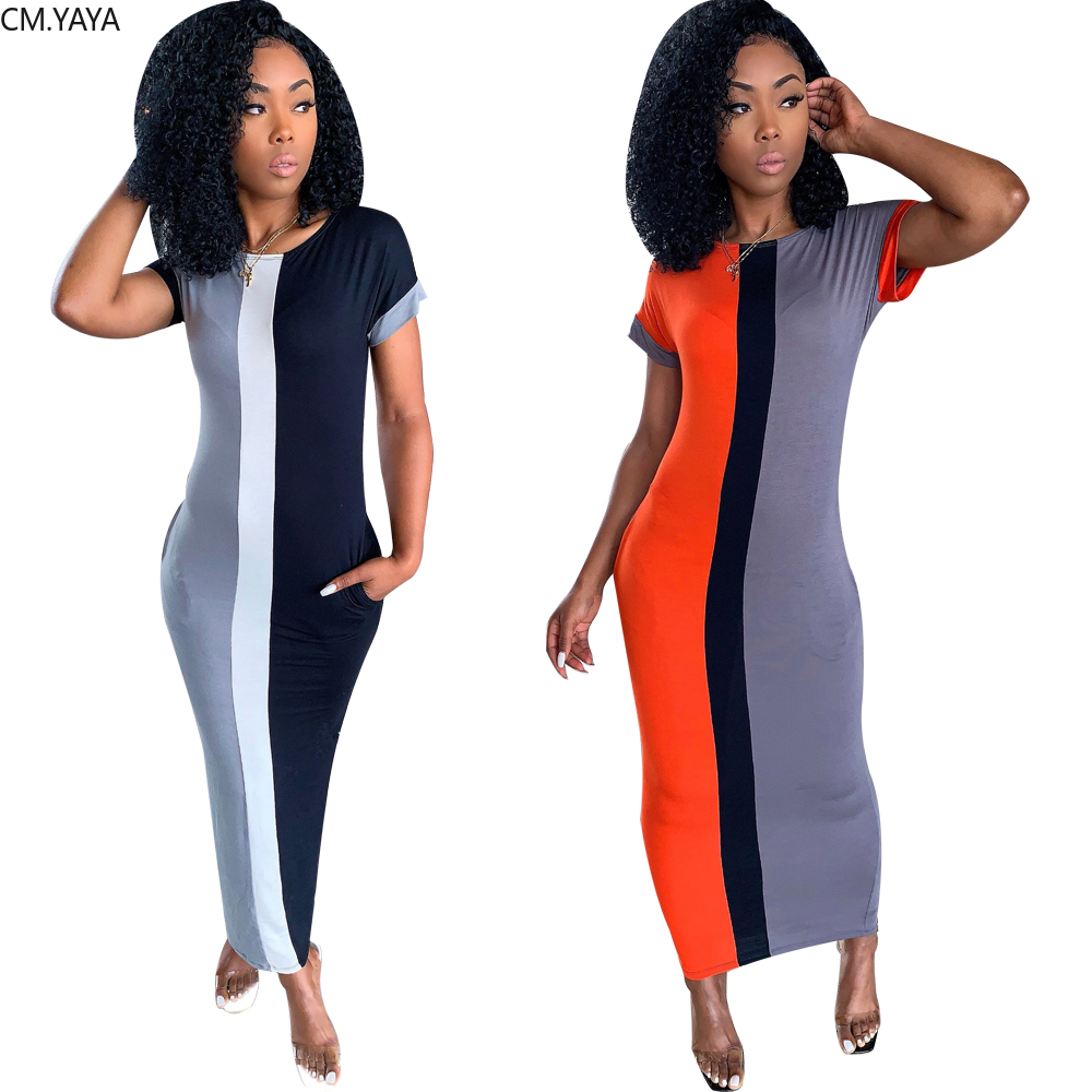 2021 High quality GL Women Fall Winter Long Dress Short Sleeve Striped Bodycon Sexy Club Night Party Bandage Dresses