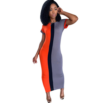 2021 High quality GL Women Fall Winter Long Dress Short Sleeve Striped Bodycon Sexy Club Night Party Bandage Dresses