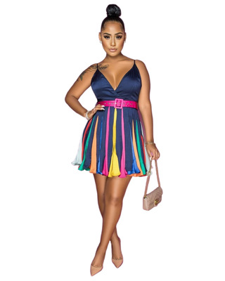 2021 High quality CM.YAYA Women Summer Sexy Club Party Sleeveless Spaghetti Strap Deep V-neck Patchwork Dresses