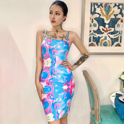 2021 High quality tie dye print sleeveless bodycon sexy mini dress summer women fashion streetwear outfits sundress