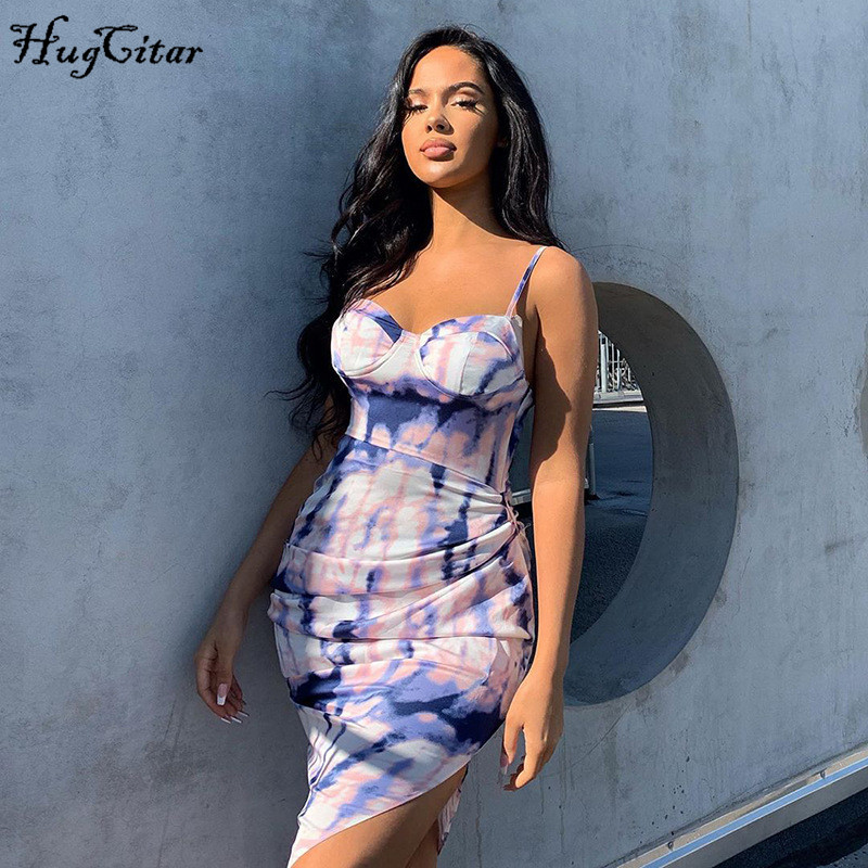 2021 High quality sleeveless patchwork ruched irregular sexy midi dress summer women fashion streetwear outfits party