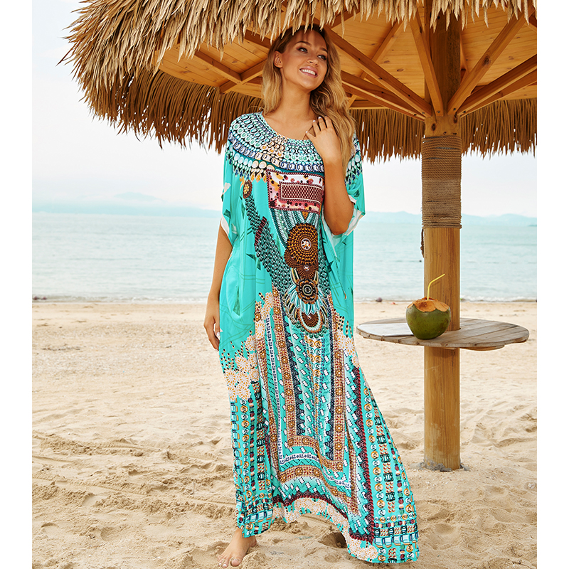 2021 High quality Cotton Beach Dress Women Cover ups Print Beach Cover up Praia Sarong Robe de Plage cover up Tunic