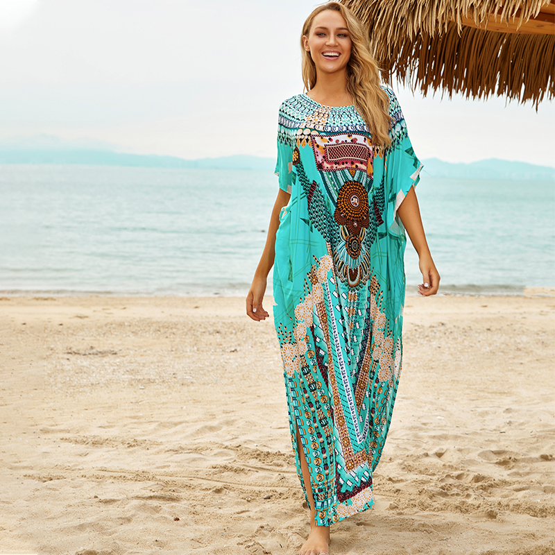 2021 High quality Cotton Beach Dress Women Cover ups Print Beach Cover up Praia Sarong Robe de Plage cover up Tunic