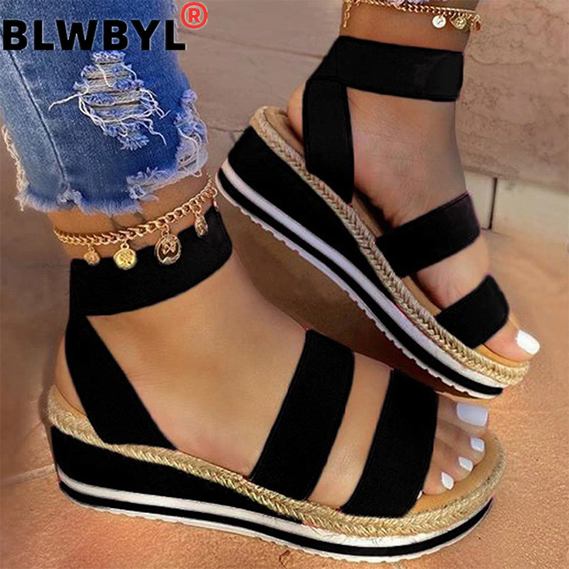 2021 High quality Sandals Women Wedges Platform Candy Color Ladies Hemp Shoes Summer Casual Strap Cross Cool Girls