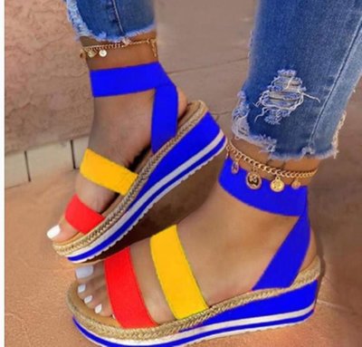 2021 High quality Sandals Women Wedges Platform Candy Color Ladies Hemp Shoes Summer Casual Strap Cross Cool Girls