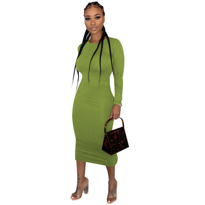 2021 High quality Women Winter Midi Dress Full Sleeve Dres Club Night Party Sexy Side Open Button Bandage Bodycon