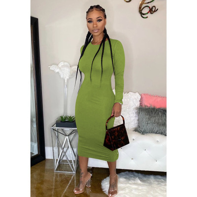 2021 High quality Women Winter Midi Dress Full Sleeve Dres Club Night Party Sexy Side Open Button Bandage Bodycon