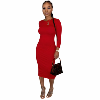 2021 High quality Women Winter Midi Dress Full Sleeve Dres Club Night Party Sexy Side Open Button Bandage Bodycon