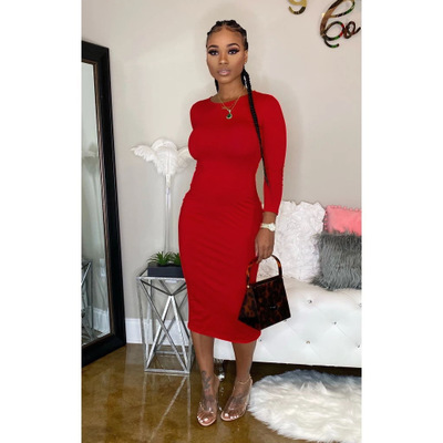 2021 High quality Women Winter Midi Dress Full Sleeve Dres Club Night Party Sexy Side Open Button Bandage Bodycon