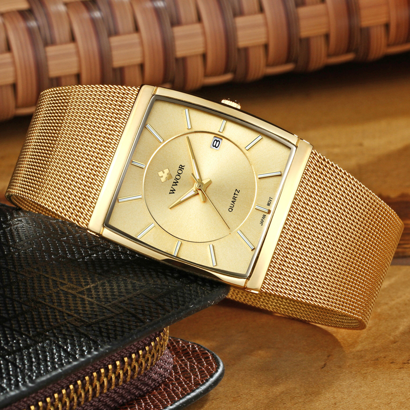 2021 High quality Luxury Gold Watches For Men Square Ultra Thin