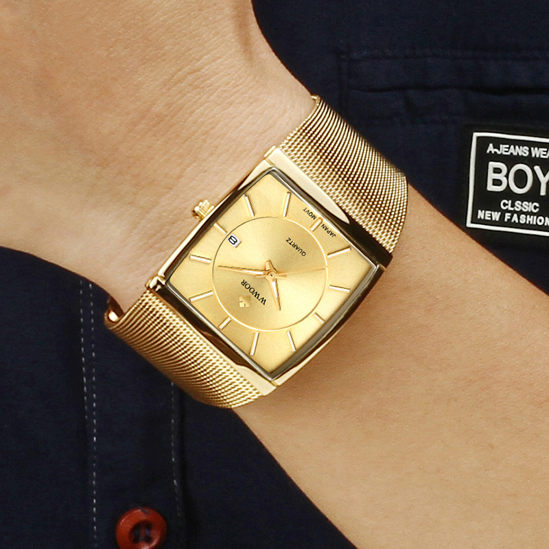 2021 High quality Luxury Gold Watches For Men Square Ultra Thin