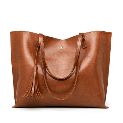 2021 High quality Waxing Leather bucket bag Simple Double strap handbag shoulder bags All-Purpose Shopping tote