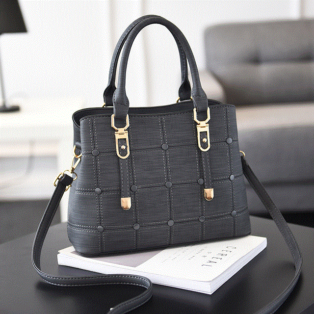 2021 High quality PU Leather Large Capacity Woman Handbag Grid Shoulder Bag  Casual Handbag