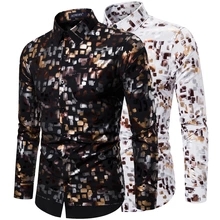 2021 High quality   Black Friday HOT Men's Shirts  Spring  Club Fashion Flash Gold Stretch Men's Long Sleeve Shirt