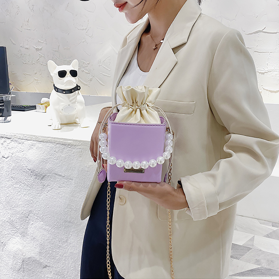 2021 High quality Fashion Box-shaped PU leather messenger bag ladies chain sweet shoulder handbag