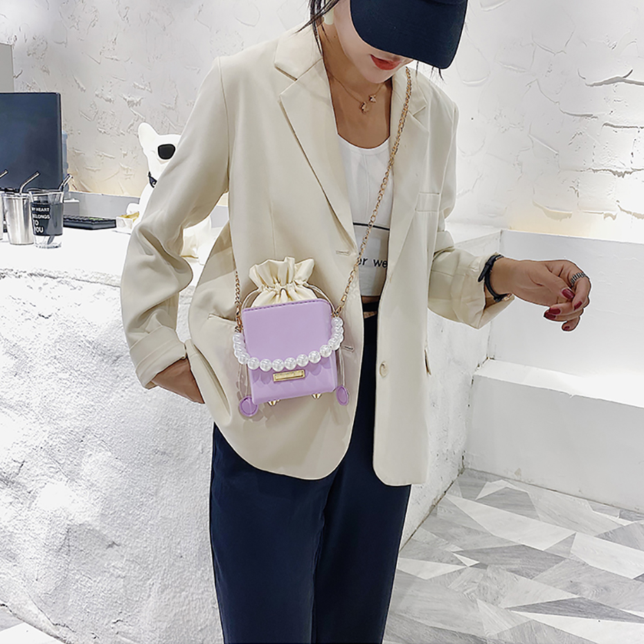 2021 High quality Fashion Box-shaped PU leather messenger bag ladies chain sweet shoulder handbag