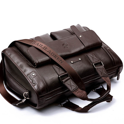 2021 High quality Men Leather Briefcase Business Vintage Shoulder Bag Large Laptop Travel Bags