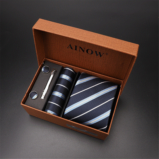 2021 High quality Men's Tie Clips Sets Silk Necktie Pocket Square Clip Cufflinks 4 Piece Set Suit Accessories