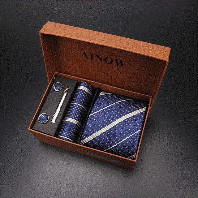 2021 High quality Men's Tie Clips Sets Silk Necktie Pocket Square Clip Cufflinks 4 Piece Set Suit Accessories
