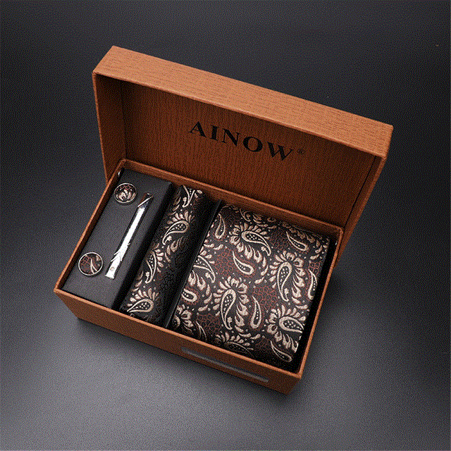 2021 High quality Men's Tie Clips Sets Silk Necktie Pocket Square Clip Cufflinks 4 Piece Set Suit Accessories