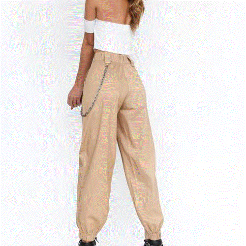 2021 High quality Trousers Women Solid Color Loose Elastic Pocket  Trousers