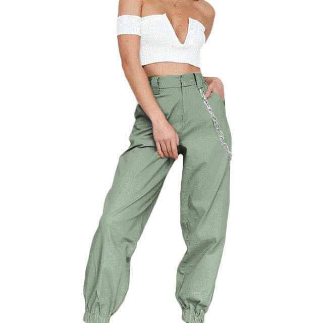 2021 High quality Trousers Women Solid Color Loose Elastic Pocket  Trousers
