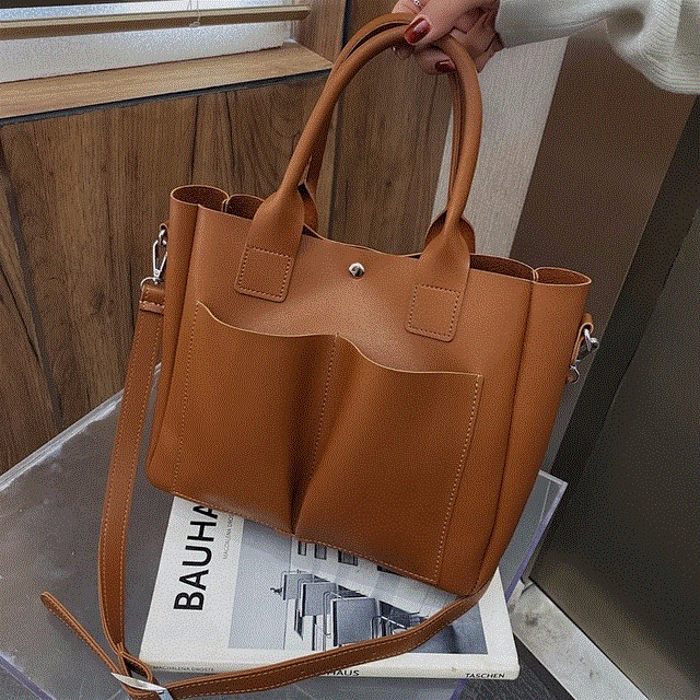 2021 High quality 2PCS Large Capacity Ladies Tote Bag Blue Leather Shoulder Bags Fashion  Woman Handbag