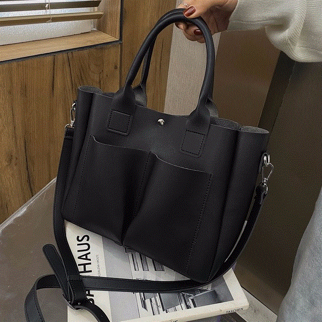 2021 High quality 2PCS Large Capacity Ladies Tote Bag Blue Leather Shoulder Bags Fashion  Woman Handbag