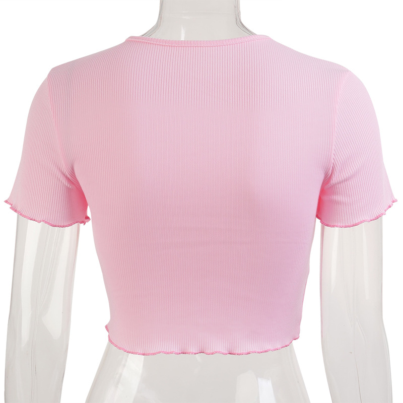 2021 High quality Women Knitted Solid Color Round Neck Crop Top Ribbed Short Sleeve Shirt Casual Summer Femme Tank Top