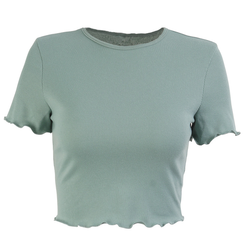 2021 High quality Women Knitted Solid Color Round Neck Crop Top Ribbed Short Sleeve Shirt Casual Summer Femme Tank Top