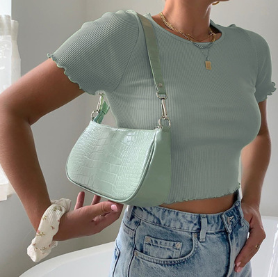 2021 High quality Women Knitted Solid Color Round Neck Crop Top Ribbed Short Sleeve Shirt Casual Summer Femme Tank Top