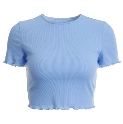 2021 High quality Women Knitted Solid Color Round Neck Crop Top Ribbed Short Sleeve Shirt Casual Summer Femme Tank Top