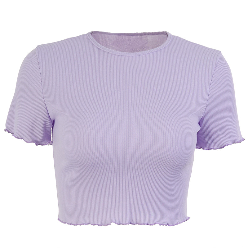 2021 High quality Women Knitted Solid Color Round Neck Crop Top Ribbed Short Sleeve Shirt Casual Summer Femme Tank Top