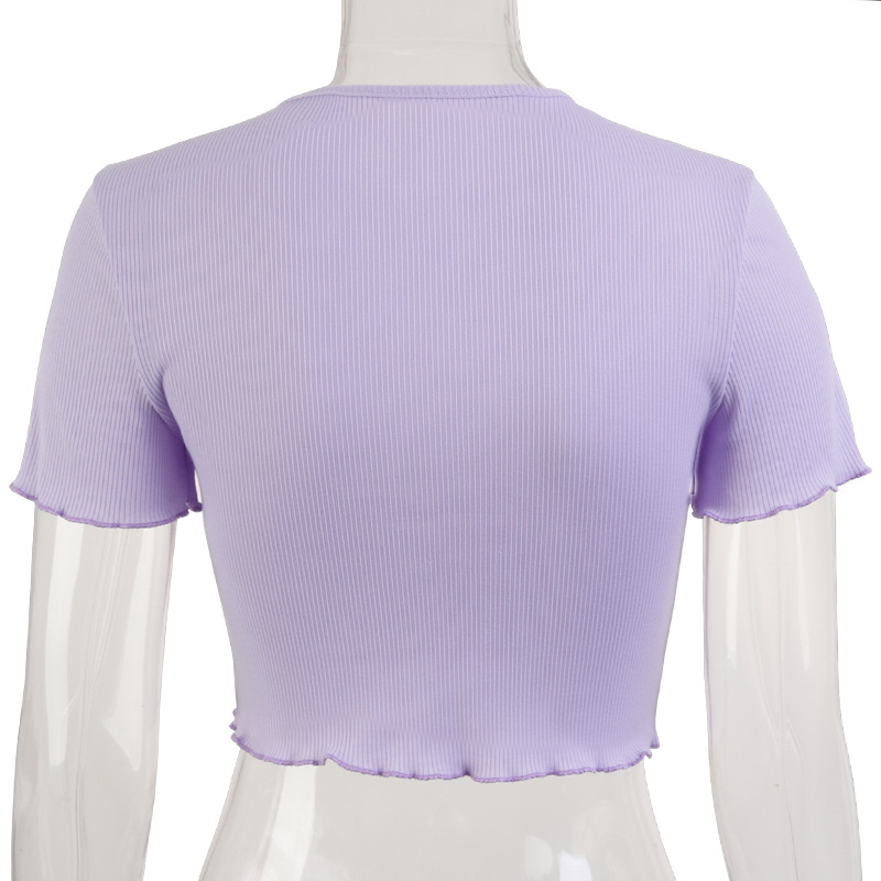 2021 High quality Women Knitted Solid Color Round Neck Crop Top Ribbed Short Sleeve Shirt Casual Summer Femme Tank Top