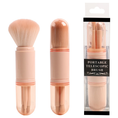2021 High quality 4 in 1 Makeup Brush Set Portable Retractable Cover Double Head Loose Powder Brush Highlight Brush