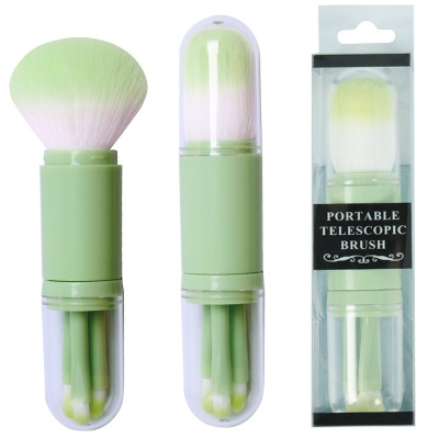 2021 High quality 4 in 1 Makeup Brush Set Portable Retractable Cover Double Head Loose Powder Brush Highlight Brush