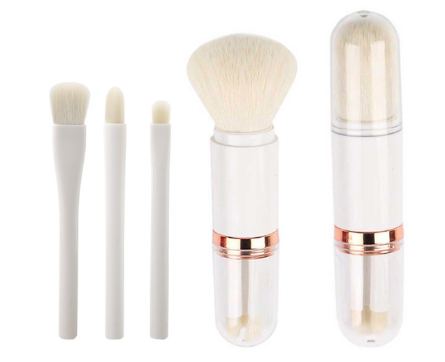 2021 High quality 4 in 1 Makeup Brush Set Portable Retractable Cover Double Head Loose Powder Brush Highlight Brush
