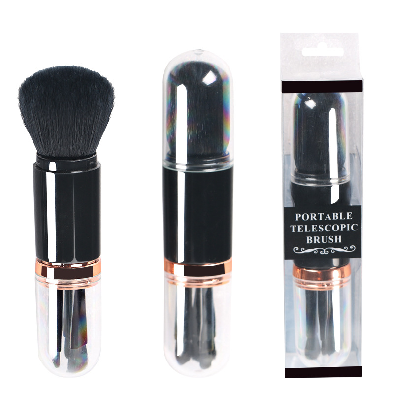 2021 High quality 4 in 1 Makeup Brush Set Portable Retractable Cover Double Head Loose Powder Brush Highlight Brush