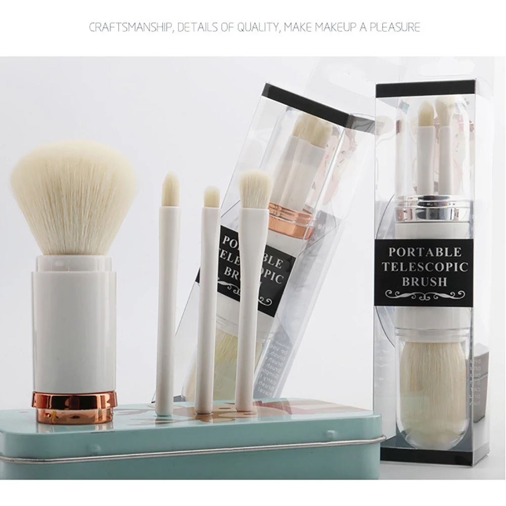 2021 High quality 4 in 1 Makeup Brush Set Portable Retractable Cover Double Head Loose Powder Brush Highlight Brush