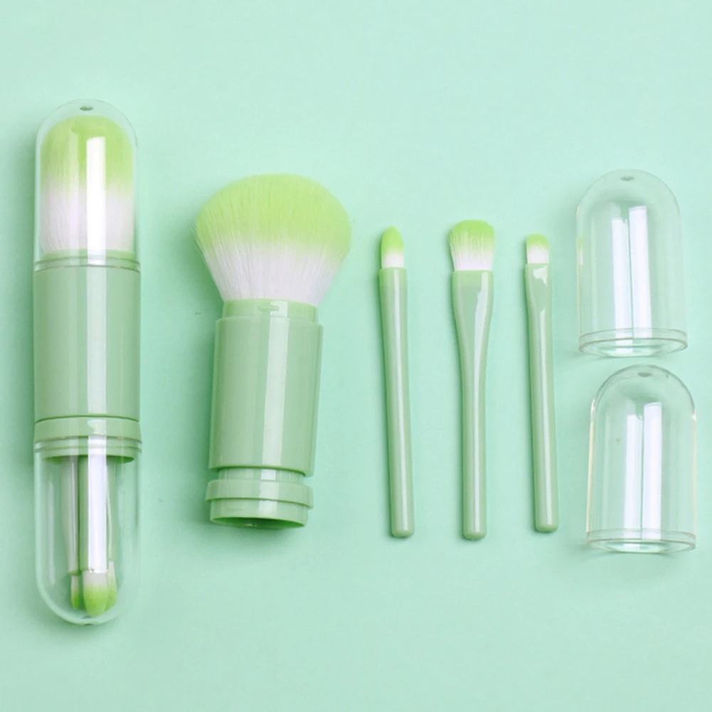 2021 High quality 4 in 1 Makeup Brush Set Portable Retractable Cover Double Head Loose Powder Brush Highlight Brush