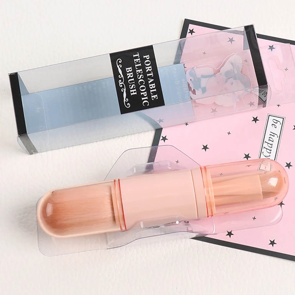 2021 High quality 4 in 1 Makeup Brush Set Portable Retractable Cover Double Head Loose Powder Brush Highlight Brush