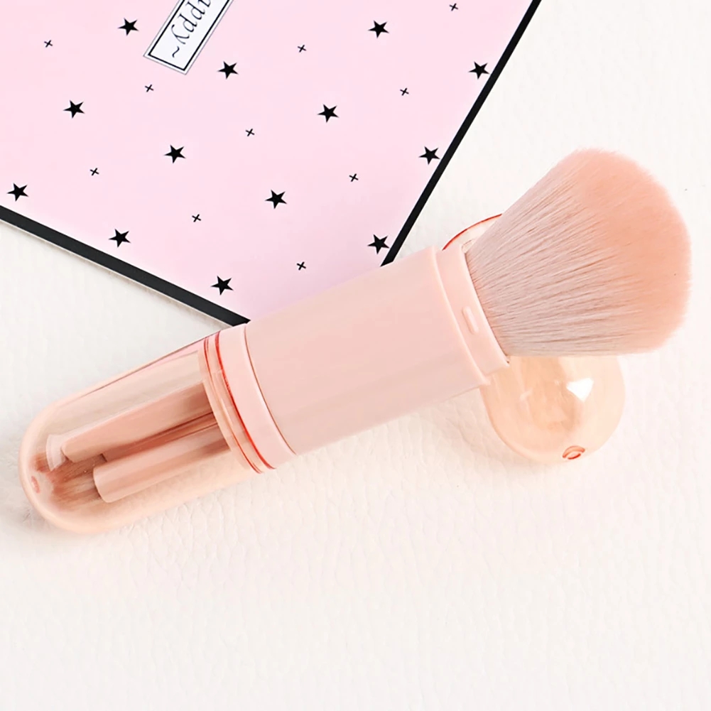 2021 High quality 4 in 1 Makeup Brush Set Portable Retractable Cover Double Head Loose Powder Brush Highlight Brush